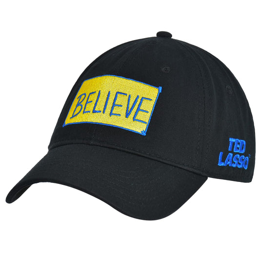 Ted Lasso - Gorro de béisbol Ajustable de algodón con Estampado Believe con Borde Curvado, Color Negro, Talla única, Negro -, One Size
