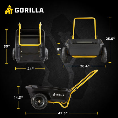 Gorilla Carts GCR-4 - Carro de volquete, Carro de jardín de 2 Ruedas con Mango Plegable, 4 pies cúbicos, 300 Libras Capacity, Negro/Amarillo