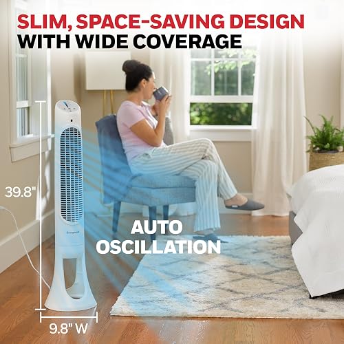 Honeywell Ventilador, Tradicional, Blanco, 1, 1 | 5 potentes y silenciosos ajustes de ventilador, flujo de aire oscilante, temporizador automático, diseño delgado que ahorra