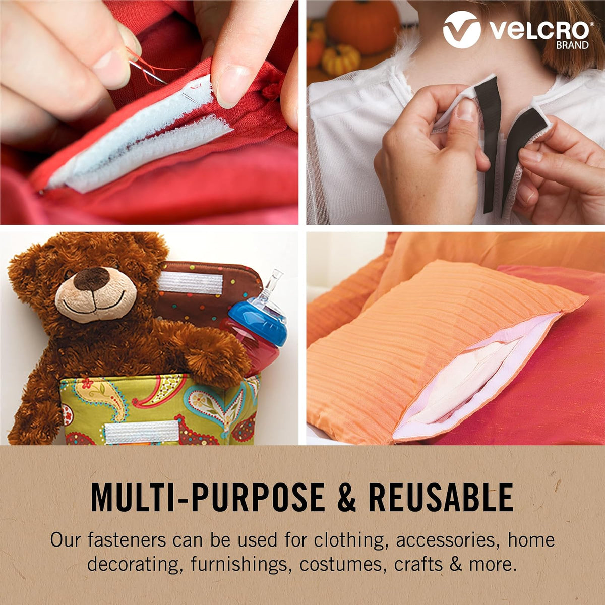 VELCRO Brand ECO Collection - Cinta adhesiva para coser para ropa y telas, no adhesivas, tiras cortadas a una longitud personalizada para coser, rollo de 15 pies x 3/4 pulgadas, color blanco