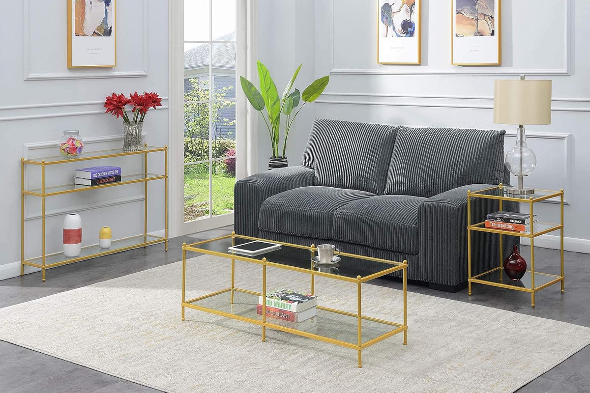 Convenience Concepts Royal Crest - Mesa Consola de Vidrio Transparente/Dorado
