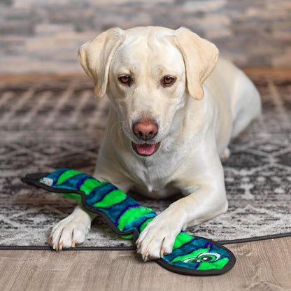 Outward Hound Kyjen 32067 Invincibles Plush Snake Stuffingless Durable Dog Toys Squeaker Toy 3-Squeakers, Small, Assorted Colors