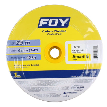 Foy 143421 Cadena plástica calibre 6 mm de 25 m, color amarillo