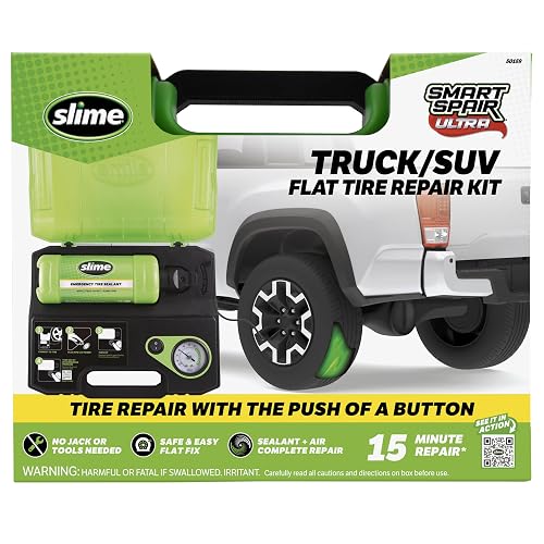 Slime 50159 Kit de reparación de neumáticos Planos, Smart Spair Ultra, solución Todo en uno, repara e infla, Camiones/SUV, reparación en 15 Minutos