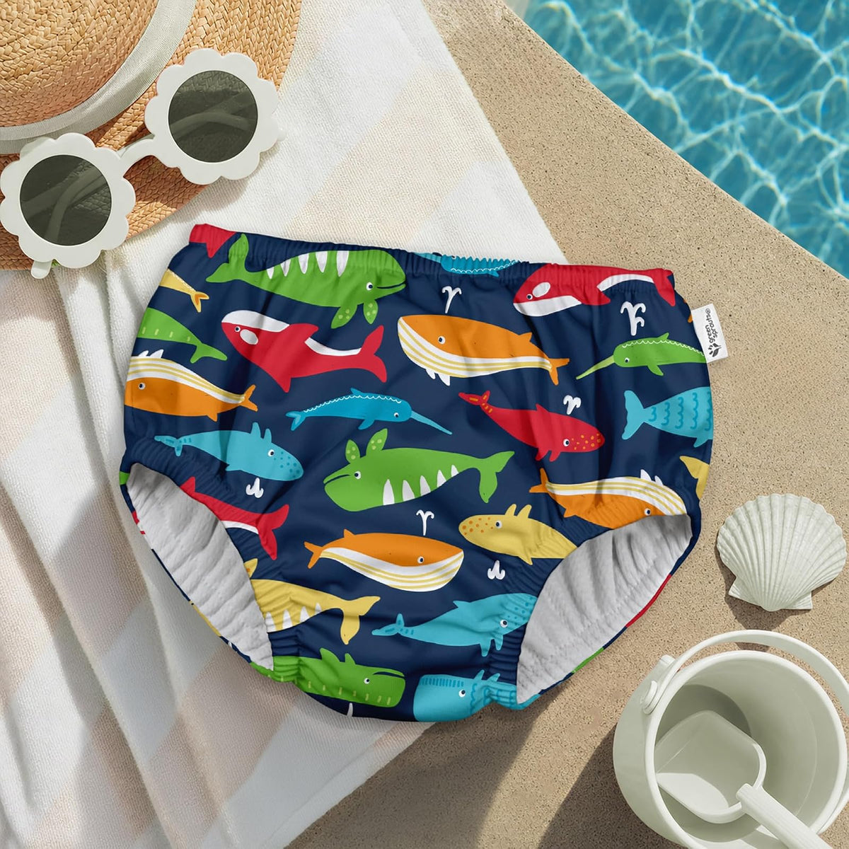 Green Sprouts - Pañal de natación Absorbente Reutilizable, Liga de Ballenas Marinas, 12 Meses