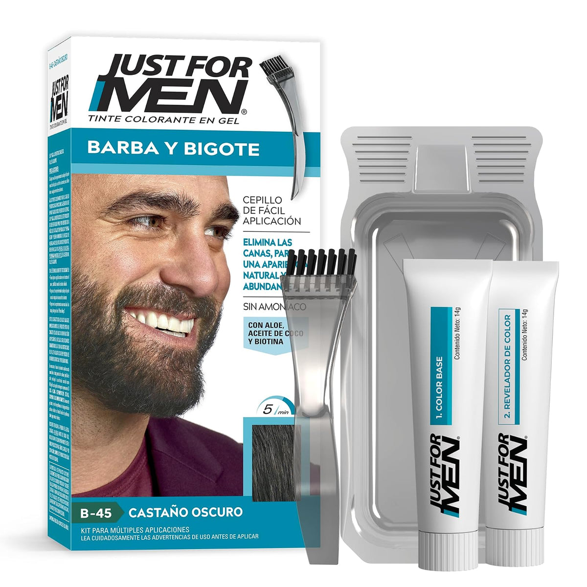 Just For Men Tinte en Gel para Barba y Bigote, Castaño Oscuro B45 - 1 Unidad (Paquete de 1) - Castaño Oscuro