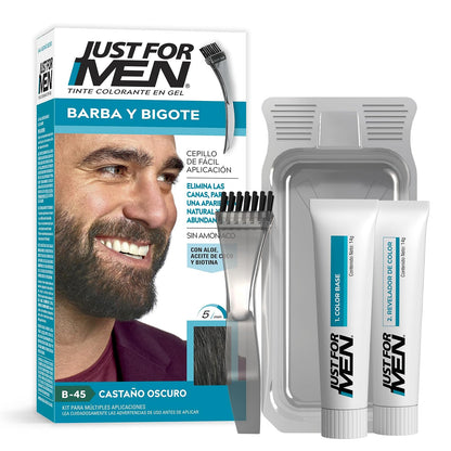 Just For Men Tinte en Gel para Barba y Bigote, Castaño Oscuro B45 - 1 Unidad (Paquete de 1) - Castaño Oscuro