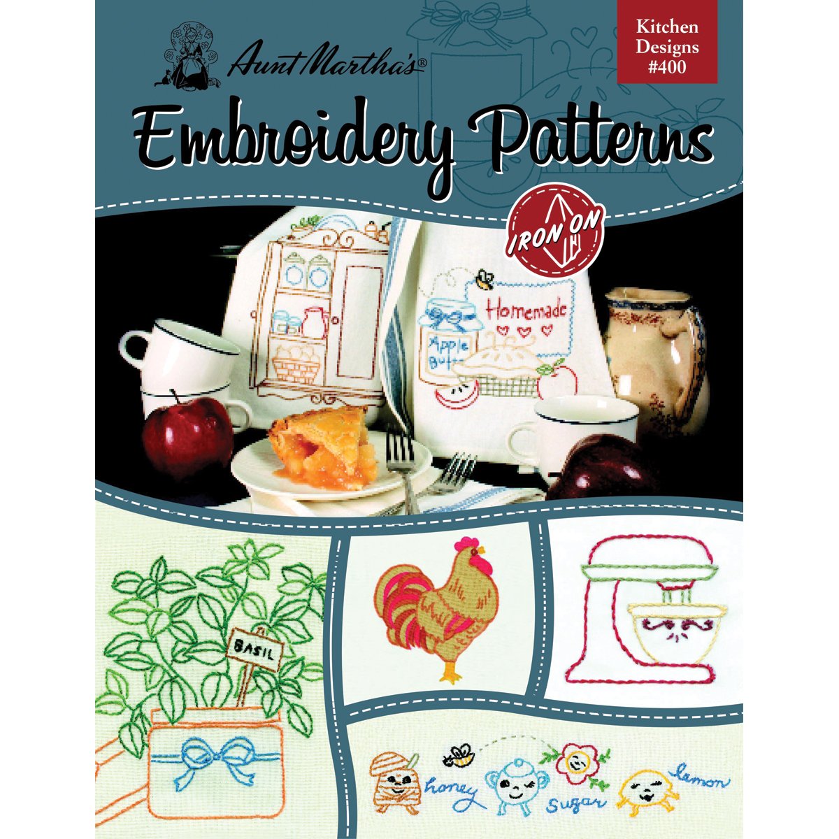 Aunt Martha's Kitchen Designs Embroidery Transfer Pattern Book, Over 25 Iron On Patterns