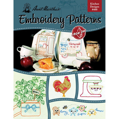 Aunt Martha's Kitchen Designs Embroidery Transfer Pattern Book, Over 25 Iron On Patterns