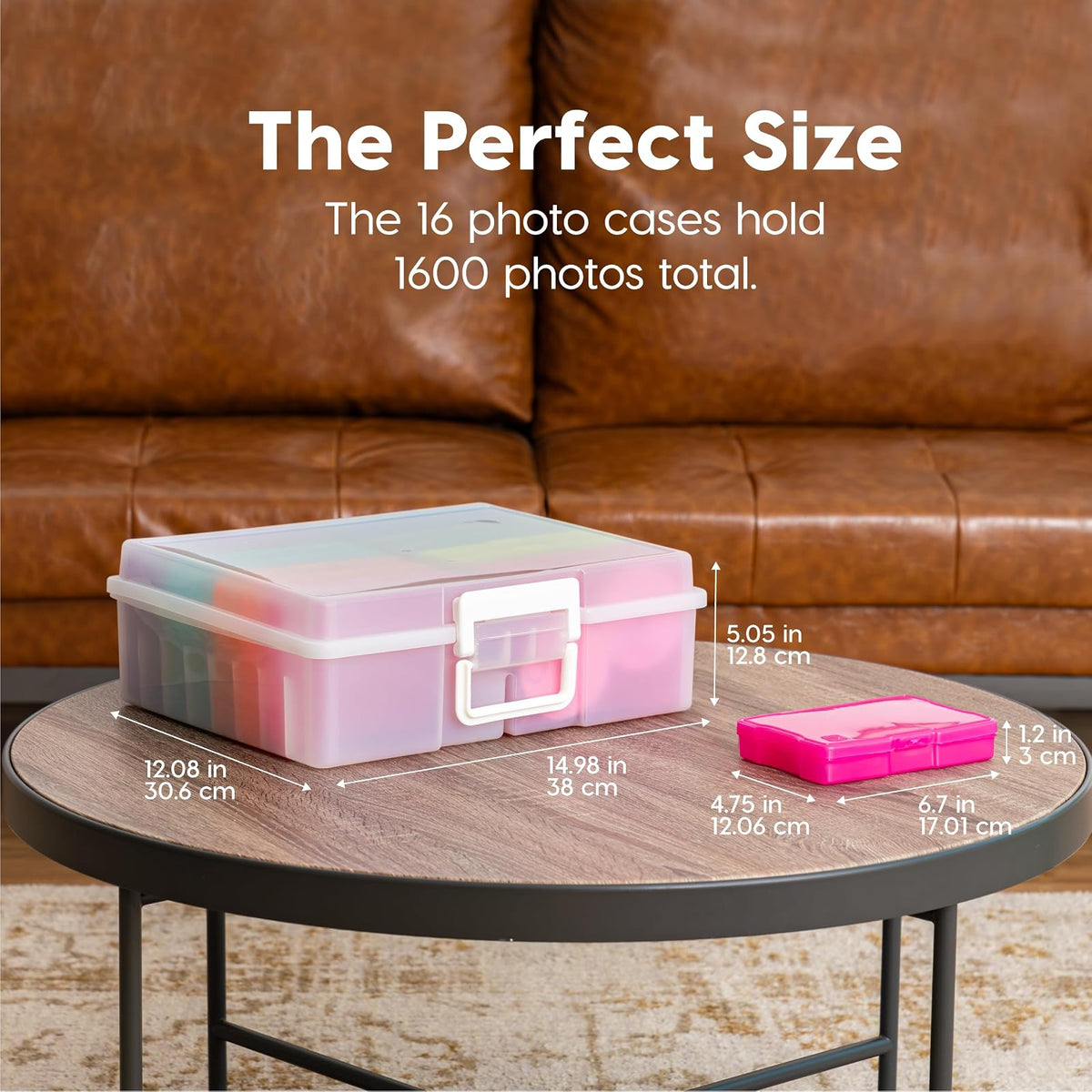 IRIS USA Caja Organizadora para Fotos, 16 Estuches, 2 Piezas, Perla/Multi | Compatible con fotos 4"x6", asa integrada, organizador para tareas, calcomanías, recortes y tarjetas didácticas