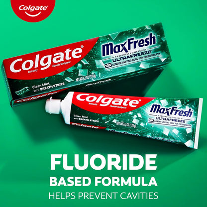 Colgate Max Fresh Pasta Dental Whitening | Menta Limpia, 4 Paquete, 6.3 Oz, Tiras De Aliento Mini, Combate Caries, Fresca Aliento, Blanquea Dientes