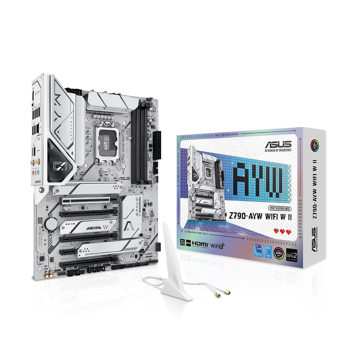 ASUS Z790-AYW WiFi W II Intel Z790 (LGA 1700) ATX Placa Base con PCIe® 5.0, 3X M.2, 12+1 DrMOS, DDR5, WiFi 6, 2.5Gb LAN, HDMI, USB 10Gbps Type-C®, USB 10Gbps Type-C®, Thunderbolt™, USB4®, Aura Sync