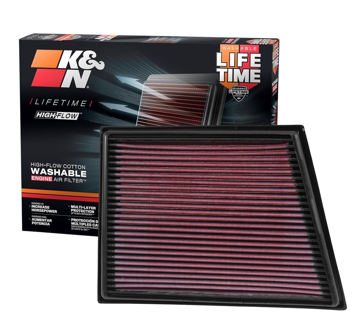 K&N Filtro de Aire de Repuesto 33-3025, Rojo