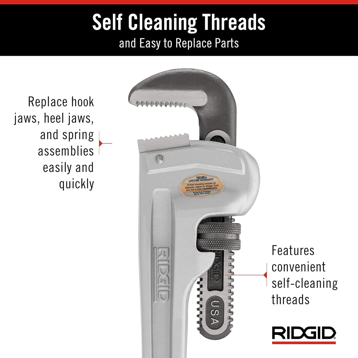 RIDGID - Llave de Tubo 31100, 818, Herramienta Multiusos, Aluminio, Trabajos Pesados, Tuberías y Plomería Profesional