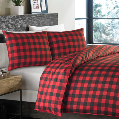 Eddie Bauer - Juego de Funda de edredón Individual, Cama Reversible de algodón, decoración del hogar a Cuadros de búfalo para Todas Las Estaciones (Rojo/Negro, Individual)