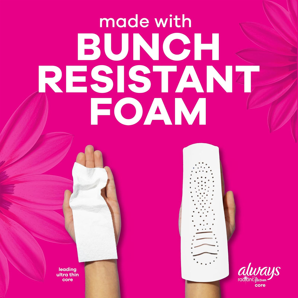 Always Radiant FlexFoam Almohadillas para mujer, talla 2, pesadas con alas, aroma ligero y limpio, 36 unidades