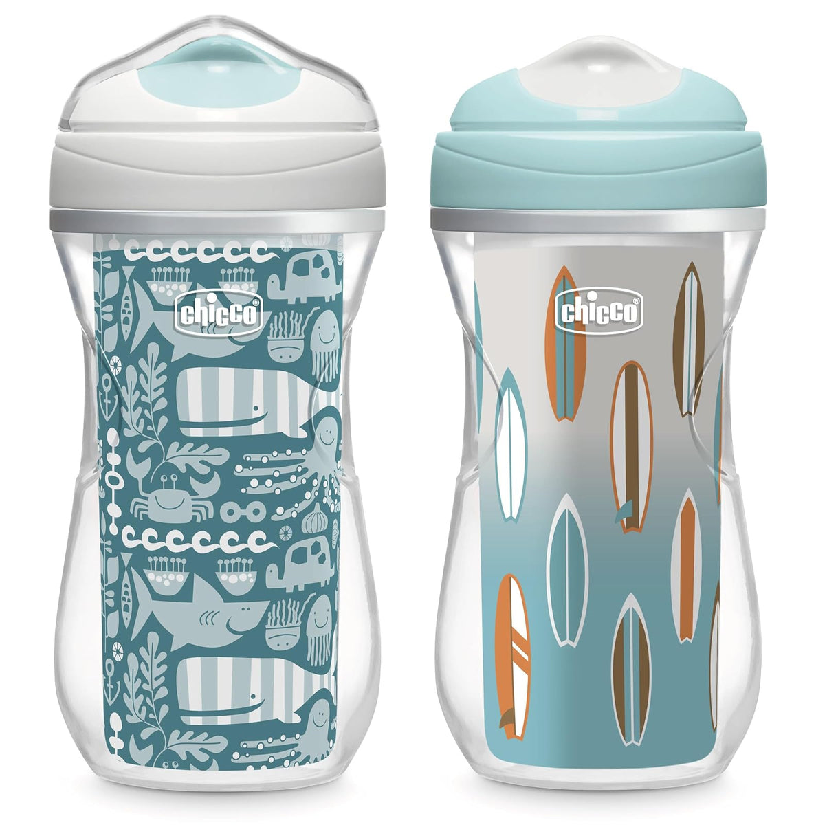 Chicco Taza Entrenadora con Boquilla Dura Aislada, 266 ml - Estampado de océano - Surf
