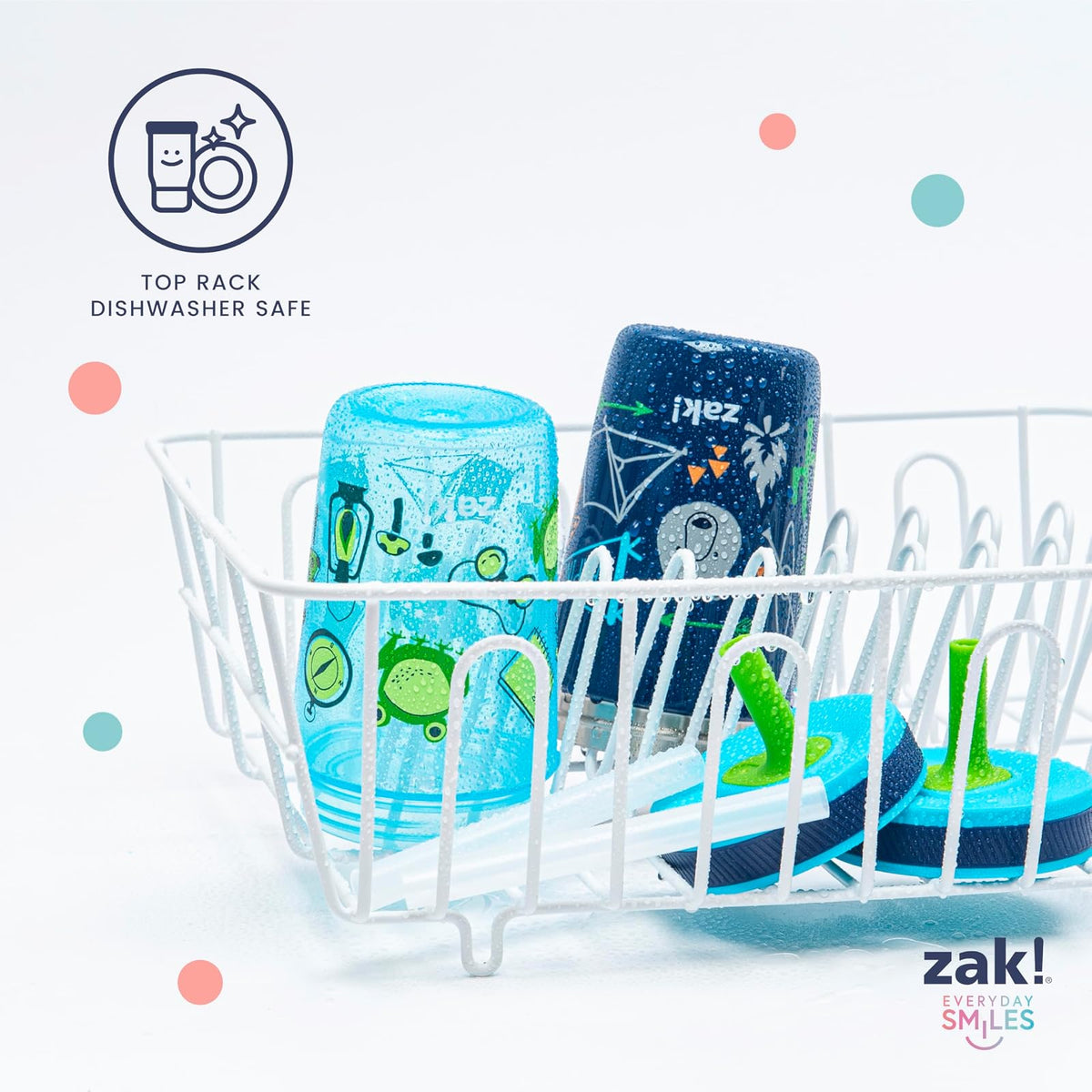 Zak Designs - Juego de vasos de unicornio Kelso, tapa atornillada a prueba de fugas con popote, paquete para niños incluye vasos de plástico y acero inoxidable con sorbidor adicional, juego de 3
