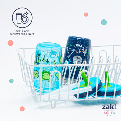 Zak Designs - Juego de vasos de unicornio Kelso, tapa atornillada a prueba de fugas con popote, paquete para niños incluye vasos de plástico y acero inoxidable con sorbidor adicional, juego de 3