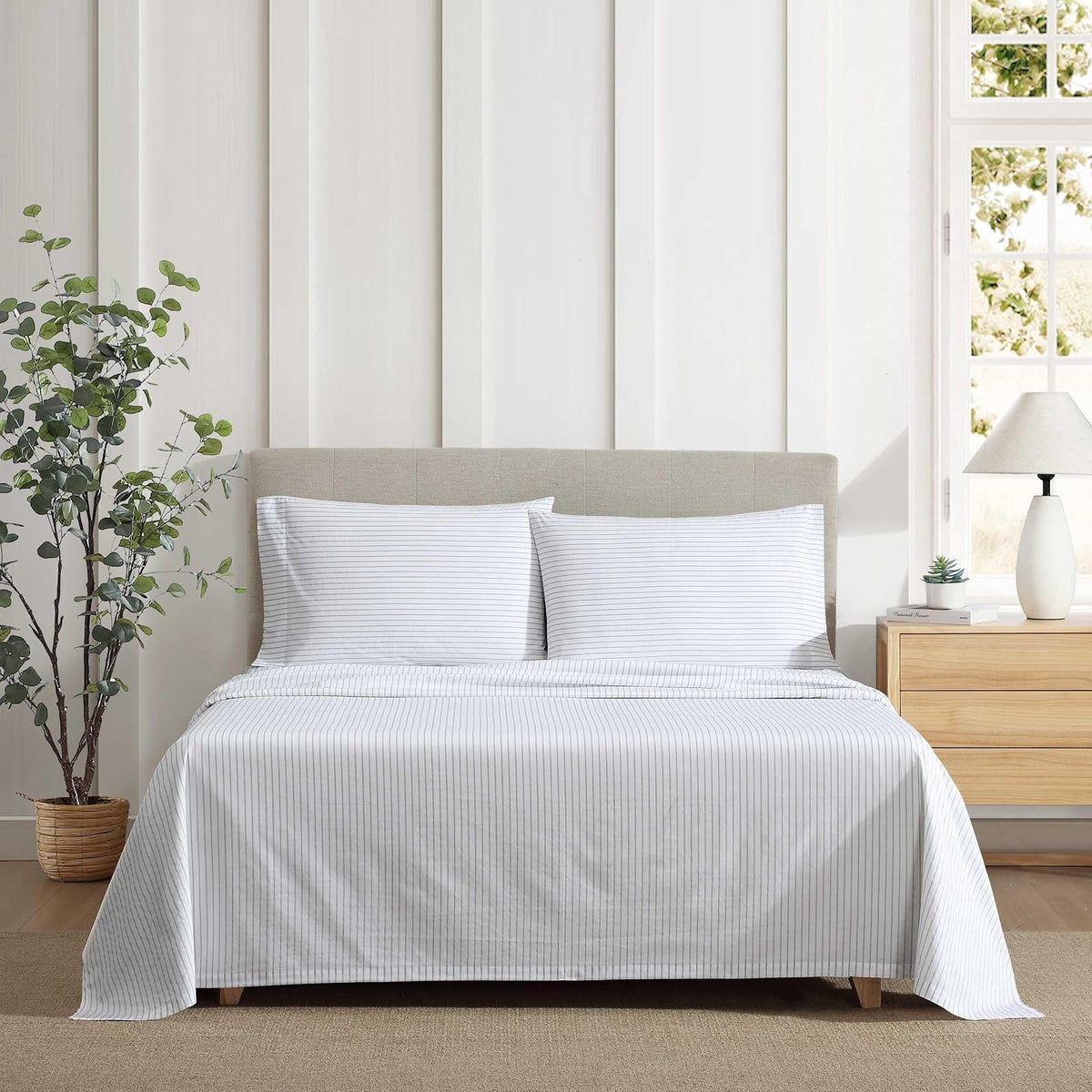 Eddie Bauer - Juego de sábanas, Ropa de Cama de percal de algodón de Lujo con Funda de Almohada a Juego, crujiente y Fresco, Totalmente elástico (Gris Arden, Individual)