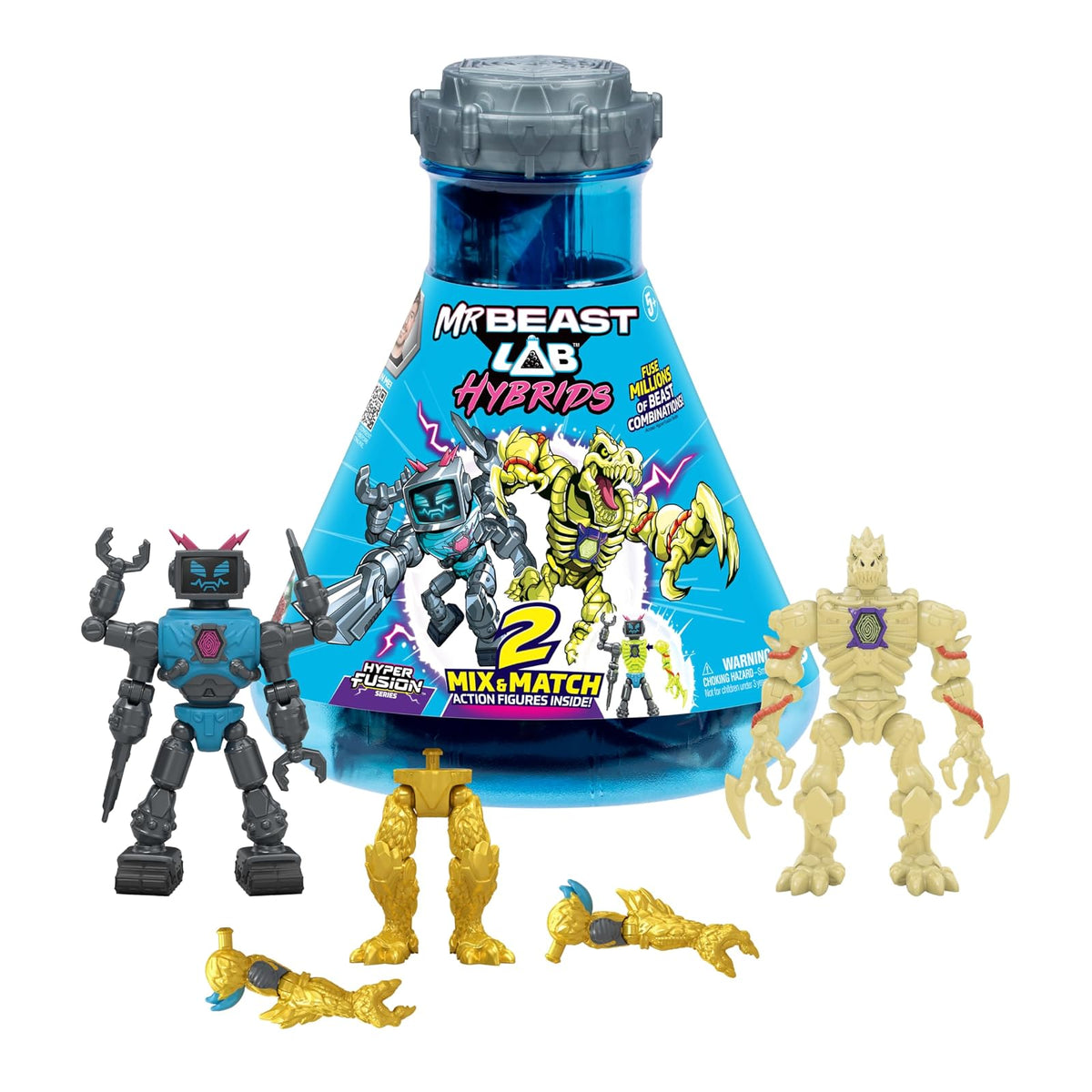 MrBeast Lab Hybrids Paquete Múltiple de Figuras Sorpresa - Paquete de 2 - Lab-Bot vs GID Skeleton