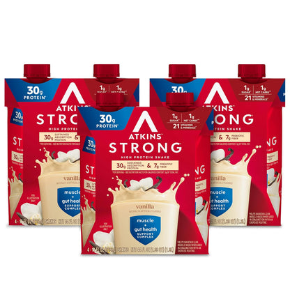 Atkins Strong Shakes Bebida RTD con Proteína, Pack de 12 x 325 ml - Vainilla