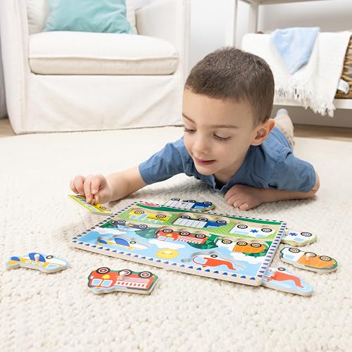 Melissa & Doug Rompecabezas de Vehículos con Clavijas, Juguete de Madera, Coloridas Ilustraciones de Vehículos, Construcción de Madera Extra-Gruesa (8 Piezas)