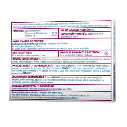 Benadryl, Antihistamínico 24 Tabletas 270 Mg
