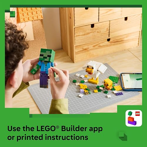 LEGO Minecraft Gallina Jockey – Juguete de Construcción – Decoración con Zombie Bebé, Gallina y Pollito – Coleccionable para Exhibir – para Mayores de 9 Años – 21582