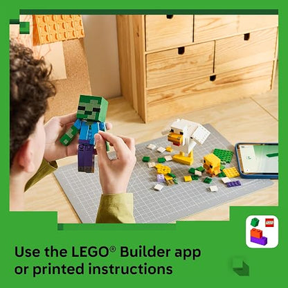 LEGO Minecraft Gallina Jockey – Juguete de Construcción – Decoración con Zombie Bebé, Gallina y Pollito – Coleccionable para Exhibir – para Mayores de 9 Años – 21582