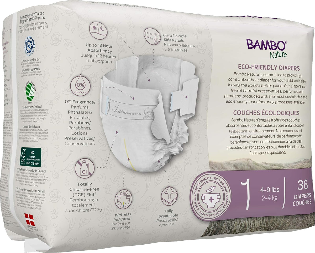 Bambo Nature Premium Pañales ecológicos para bebé, tamaño 1 (4-4 kg), 36 unidades
