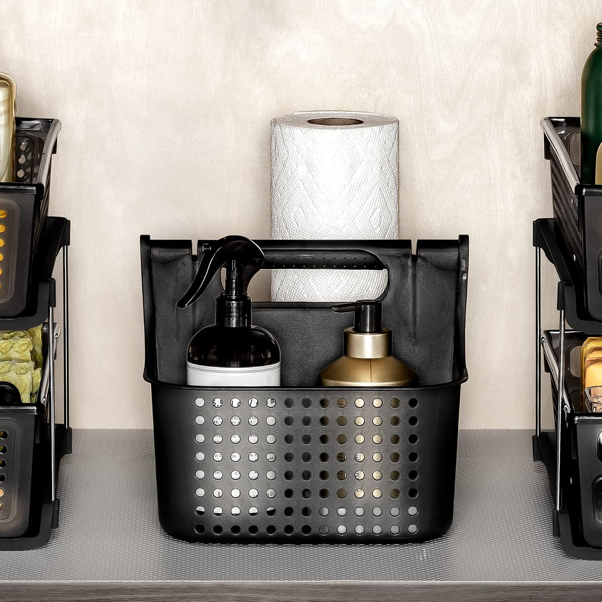 Madesmart - Almacenamiento de baño pequeño y suave con agarre bajo el fregadero, organización multiusos para el hogar, certificado por la EPA, carbono antimicrobiano de alta calidad