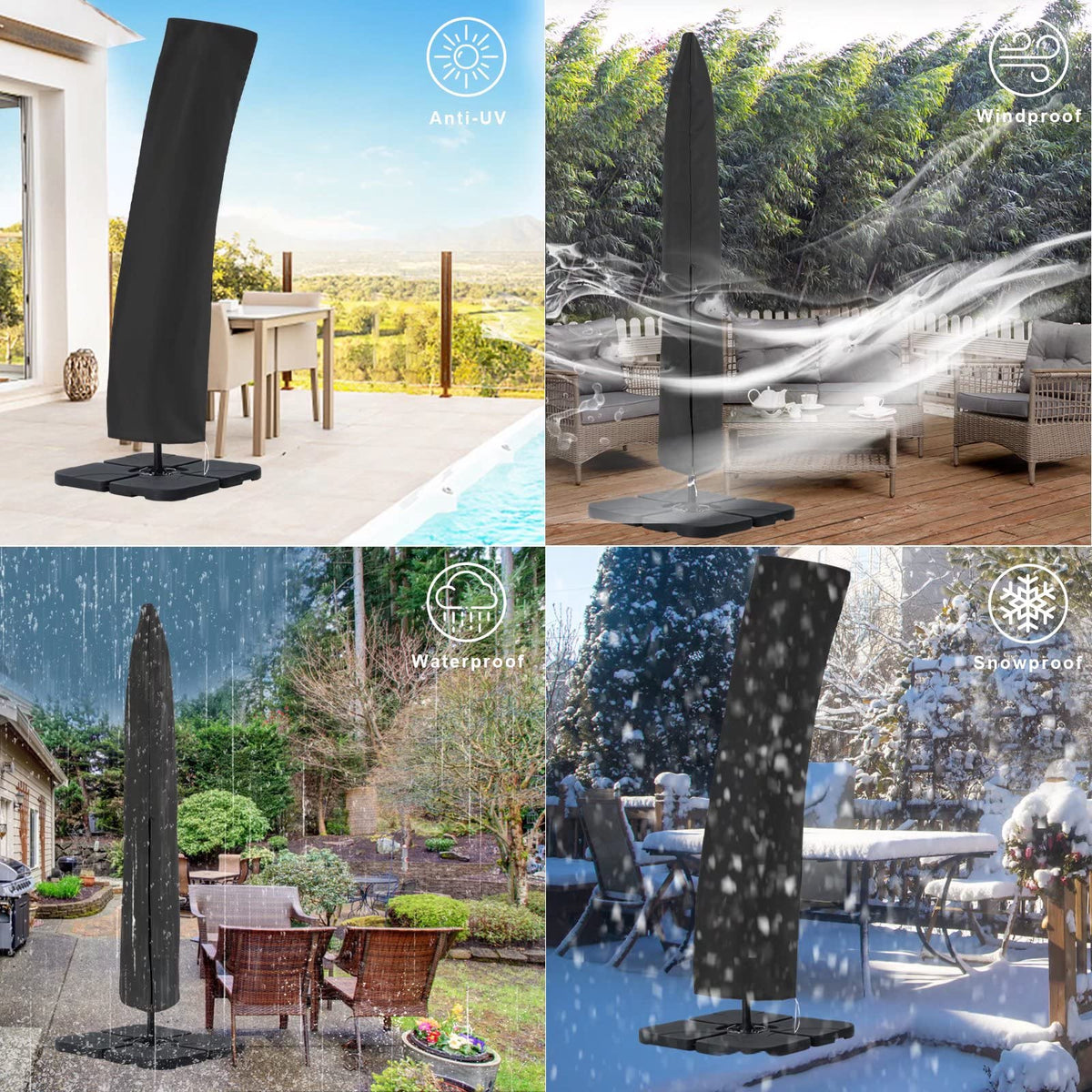 ABCCANOPY Fundas de Paraguas Compensadas, Impermeable, para sombrilla de Patio de 8 pies a 10 pies, Paraguas voladizo para Mercado al Aire Libre con Cremallera, Color Negro