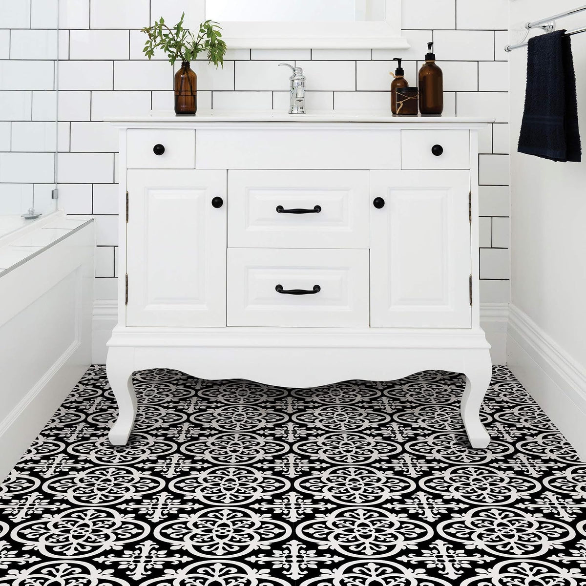 FloorPops FP2475 - Azulejos góticos para despegar y pegar, color negro