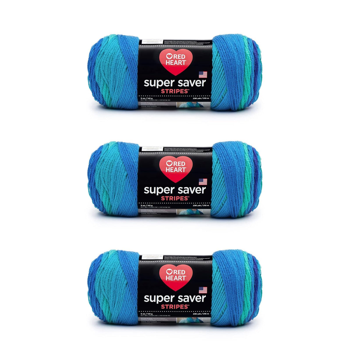 Red Heart Super Saver Estambre Acrílico, Paquete de 3 - Rayas frescas