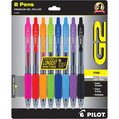 Pilot G2 Bolígrafos de Gel Recargables Punta Fina 0.7 mm - Colores Variados - Paquete de 8 piezas