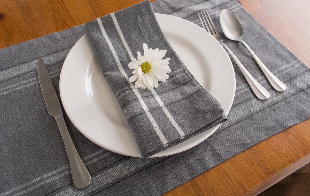 DII 100% algodón, Lavable a máquina, Mantel Individual a Rayas francesas para cenas, Verano y picnics al Aire Libre, Cambray Gris, Placemat - 13 x 19, 1