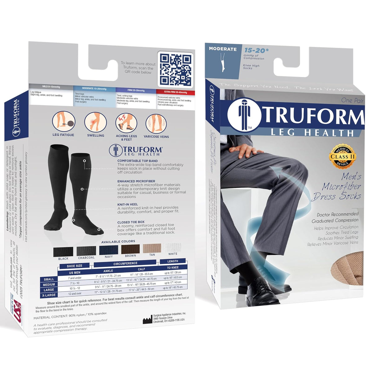 Truform Compression Socks, 15-20 Mmhg, Men's Dress Socks, Knee High Over Calf Length Navy, Pack of 1