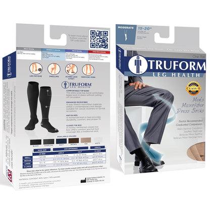 Truform Compression Socks, 15-20 Mmhg, Men's Dress Socks, Knee High Over Calf Length Navy, Pack of 1