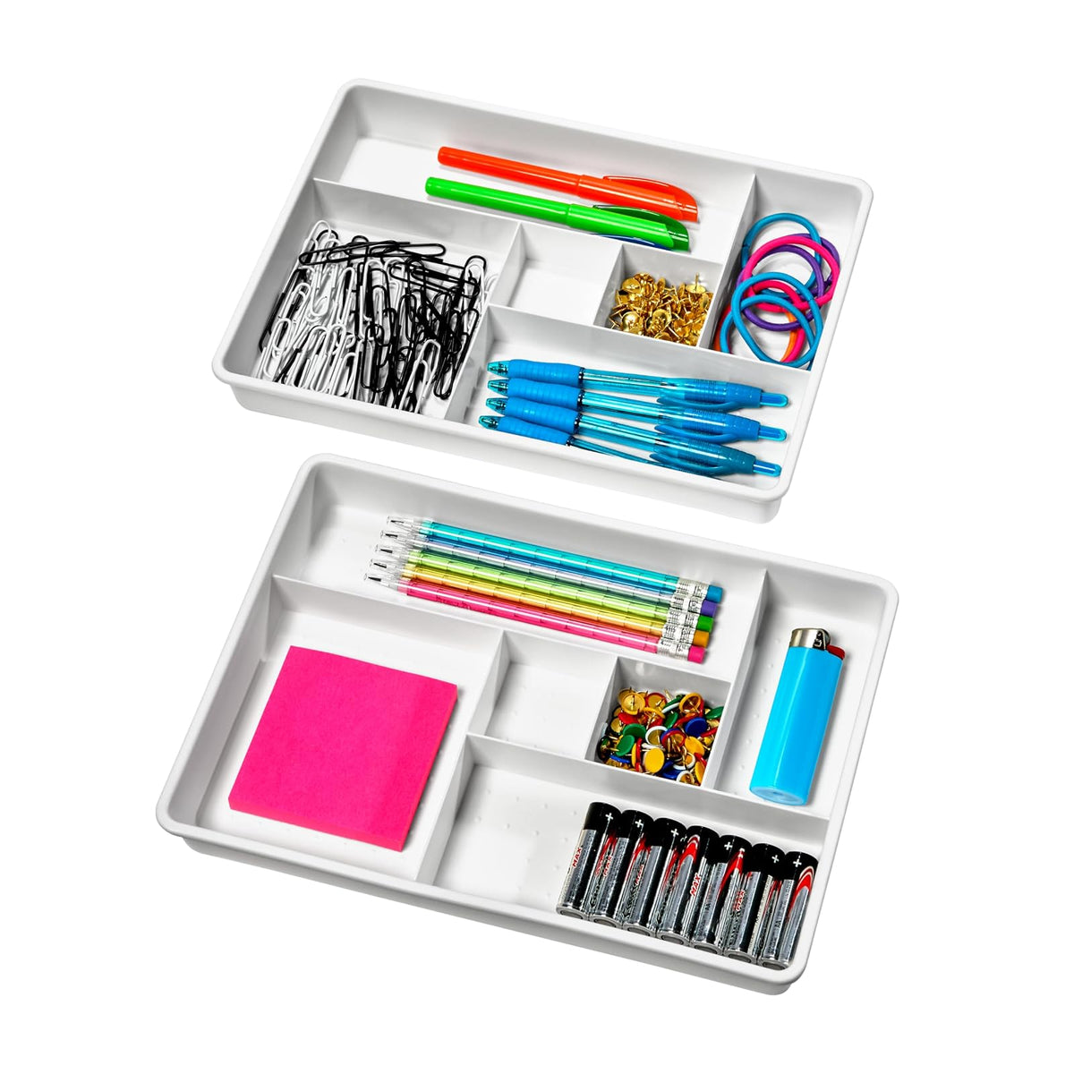 Madesmart Juego de 2 Bandejas Organizadoras de Plástico | Blanco, 12 compartimentos, multiusos, para cajones