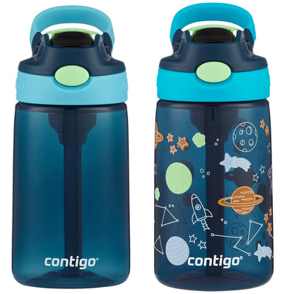 Contigo - Botella de agua para niños con popote, 14 onzas, paquete de 2, arándanos y frambuesa azul con cosmos, ideal para la escuela y el hogar