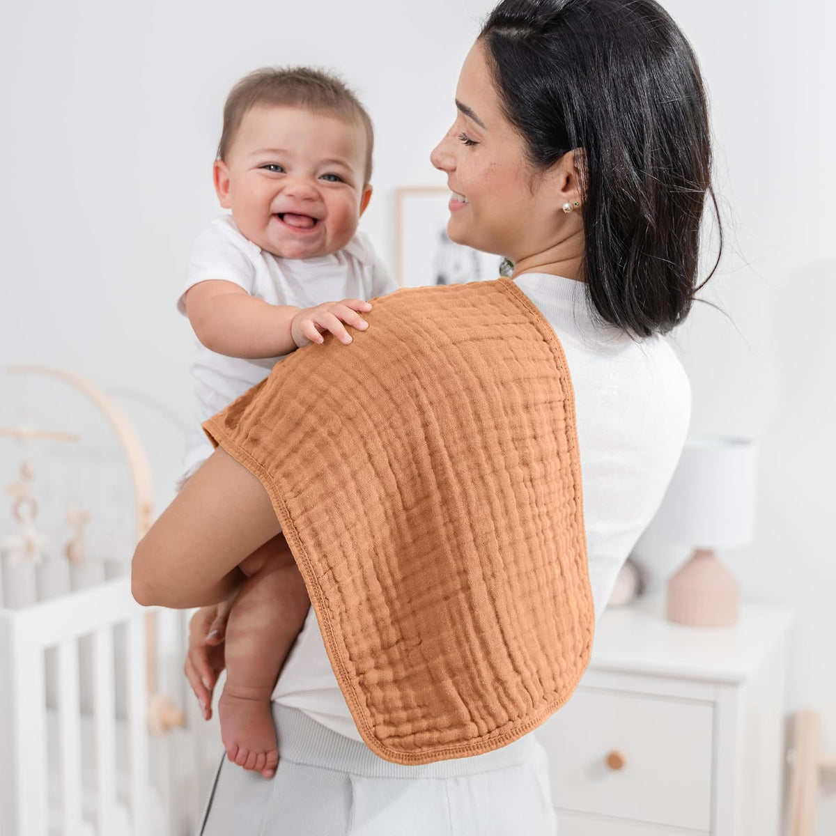 Comfy Cubs Muslin Burp Cloths Large 100% Cotton Hand Washcloths for Babies, Baby Essentials 6 Layers Extra Absorbent and Soft Boys & Girls Baby Rags for Newborn Registry (Caramel 10-Pack, 20" X10")