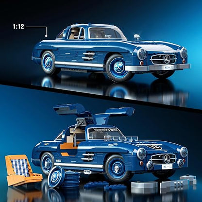 Hot Wheels Brick Shop Juguete de Construcción Mercedes-Benz 300 SL 1:12 | Edición 70 Aniversario; piezas metálicas, placa de colección y auto de metal con vitrina