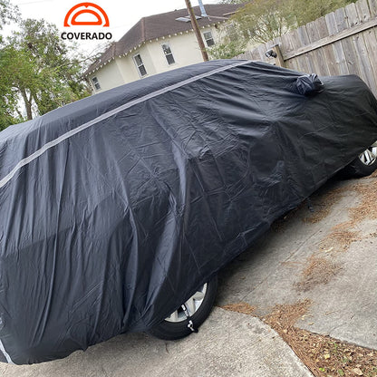 Coverado - Funda impermeable para automóvil todoterreno para todo tipo de clima, protección contra granizo con puerta con cierre, respaldo de algodón, protección UV, resistente al viento, ajuste universal