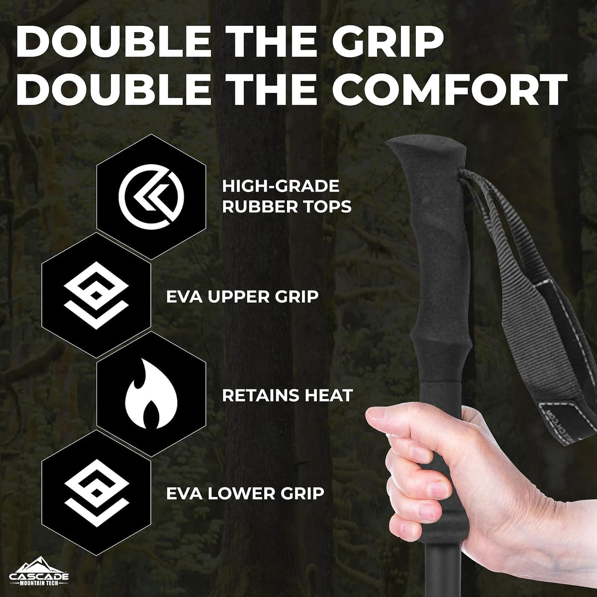 Cascade Mountain Tech Trekking Poles - Carbon Fiber Walking or Hiking Sticks with Quick Adjustable Locks (Set of 2)
