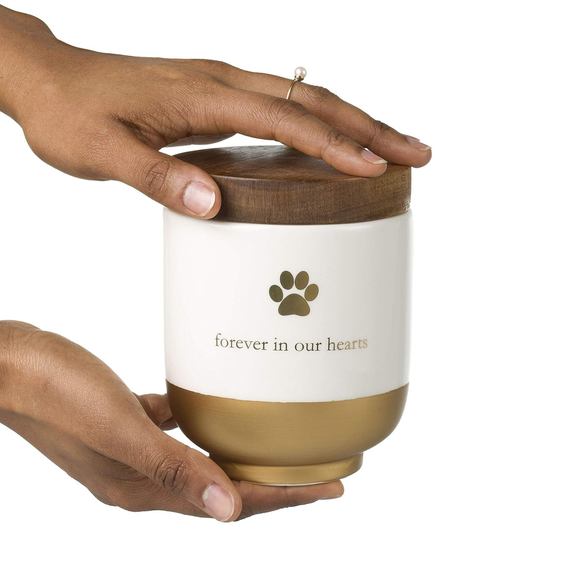 Pearhead Pet Ceramic Forever in Our Hearts Urna, Memorial para Mascotas, Dorado