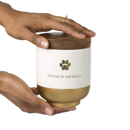 Pearhead Pet Ceramic Forever in Our Hearts Urna, Memorial para Mascotas, Dorado