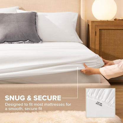 UGG - Juego de sábanas de Lujo de 4 Piezas con Bolsillos Profundos y 2 Fundas de Almohada Lavables a máquina, para recámara básico y Ropa de Cama universitaria, tamaño matrimonial XL, Blanco (Hedi)