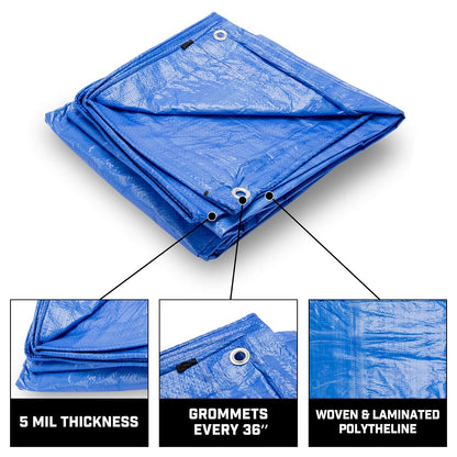 Grizzly Tarps GTRP68 6-Feet X 8-Feet Blue Multi-Purpose 6ml Cubierta impermeable de lona de polietileno con tienda de campaña Refugio Lona de camping by Grizzly Tarps