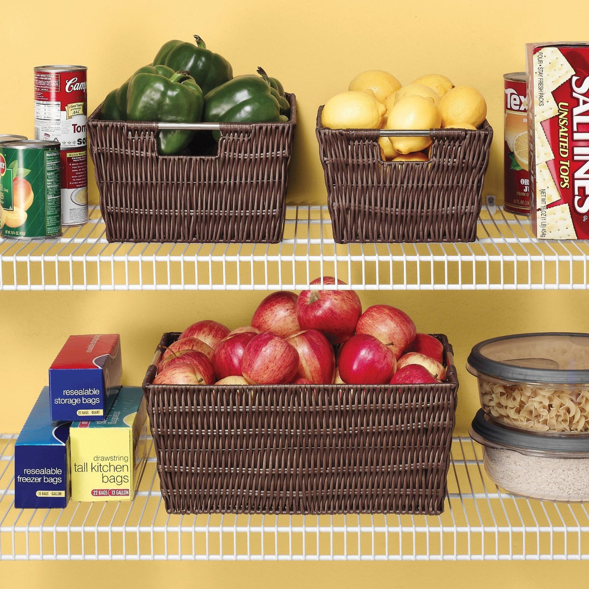 Whitmor Rattique Estante pequeño Bolsa, Latte, Latte, Pequeño, 1 | Latte, Pequeño, 1 unidad, plástico tejido, metal cromado